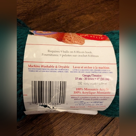 Vintage Bernat Caress 100% Acrylic yarn, teal green 2x 85 g skiens. - Picture 3 of 6